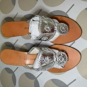 Jack Rogers Palm Beach Mid Wedge Heel Metallic Pewter Leather Sandal Sz 9